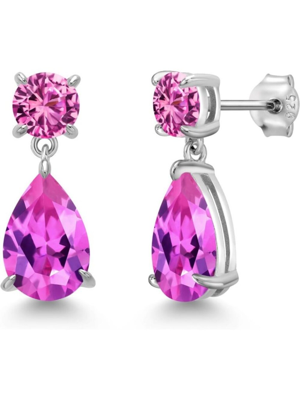 Stunning Pink Created Sapphire Teardrop Dangle Earrings | 925 Sterling Silver